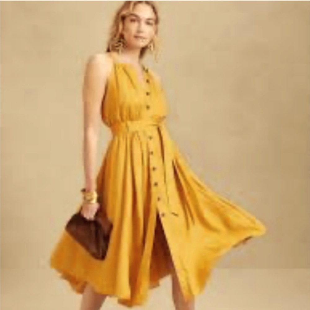 Banana republic mustard linen dress medium midi